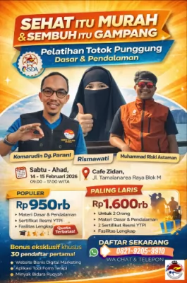 Pelatihan Dasar & Pendalaman Terapi Totok Punggung Indonesia di Makassar